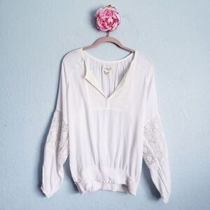 Denim & Supply Ralph Lauren Ivory Long‎ Sleeve Crochet Blouse